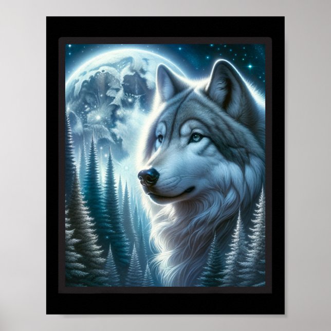 Poster Wolf Icy Moon Galaxy Caçando Cinzas Terrestres Wol (Frente)