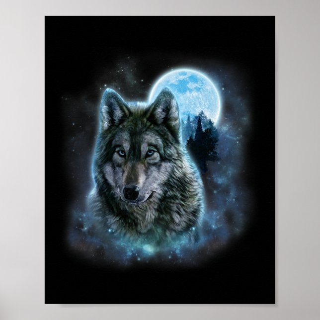 Poster Wolf Icy Moon Galaxy Caçando Cinzas Terrestres Wol (Frente)