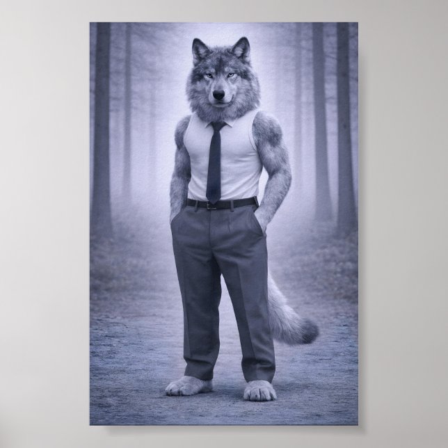 Poster Wolf in Minimal Formal Attire – Silent Forest Port (Frente)