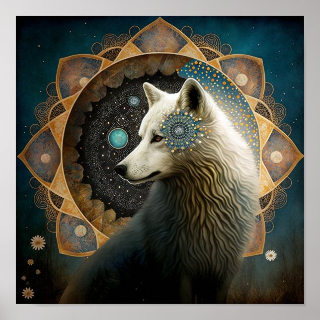 Poster Wolf Mandala Branco (Frente)