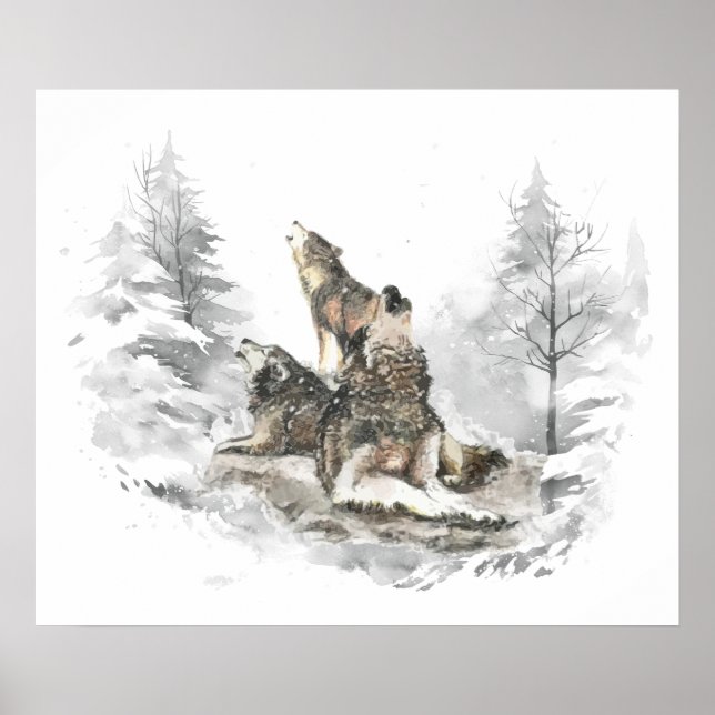 Poster Wolf Pack Howling Winter Song Chorus Animal Art (Frente)