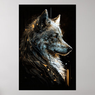 Poster Wolf Portrait Animal Nature Wildlife Dark Painting
