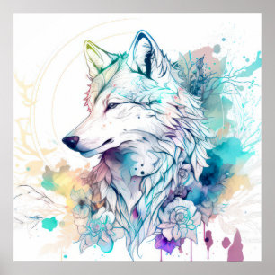 Poster Wolf Portrait Animal Painting Willife Outdoor