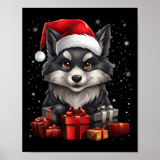 Poster Wolf Santa Claus Hat Natal Snow Xmas Pajama Pa