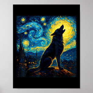 Poster Wolf Starry Night Howling Moon Engraçado Presente