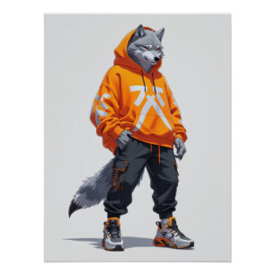 Póster Wolf Urbano Vibes - Design de Streetwear Fúturísti