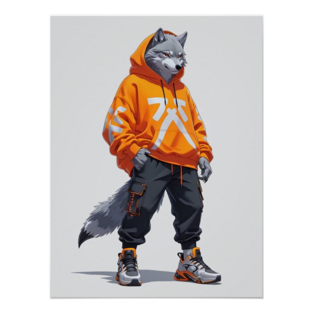 Póster Wolf Urbano Vibes - Design de Streetwear Fúturísti (Frente)