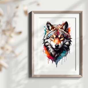 Poster Wolf Watercolor Splash Wall Art