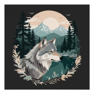 Póster Wolf Willife Animal Nature Outdoor Watercolor
