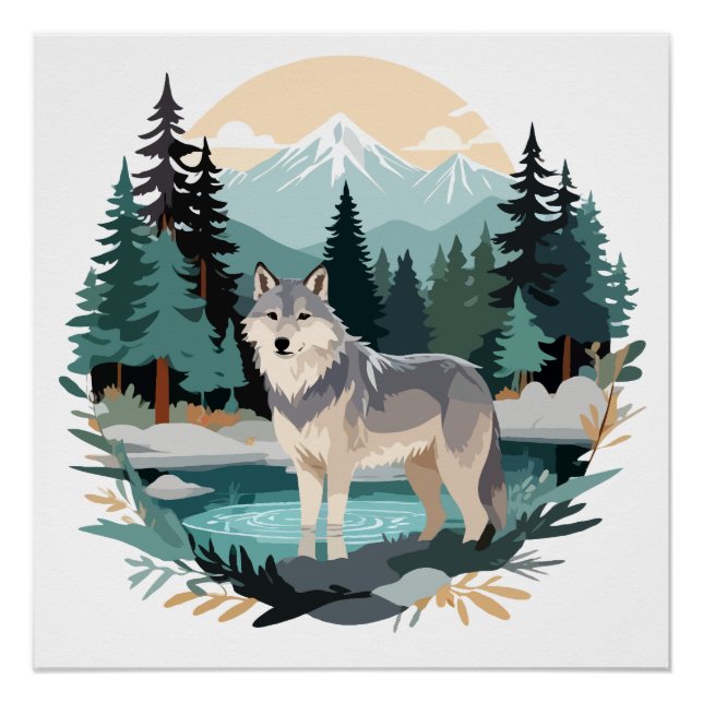 Póster Wolf Willife Animal Nature Outdoor Watercolor (Frente)