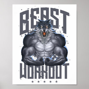 Poster Wolf Workout Beast Gym Malhação Bodybuilding Music