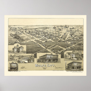 Poster Wolfe City, Mapa Panorâmico TX - 1891