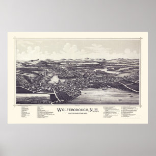 Póster Wolfeborough, mapa panorâmico do NH (Wolfeboro) -
