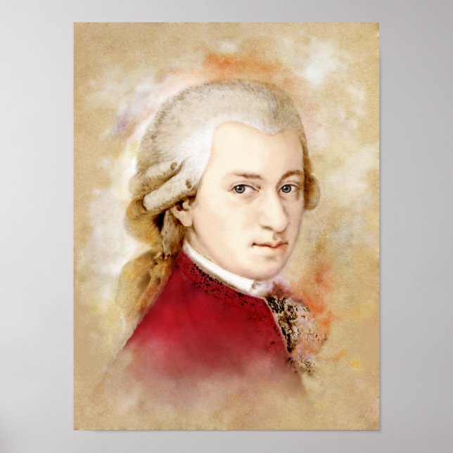 Poster Wolfgang Amadeus Mozart Retrato im Aquarell Estilo (Frente)