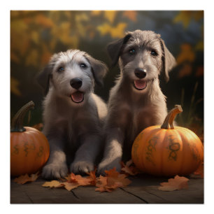Póster Wolfhound Puppy Autumn Delight Pumpkin
