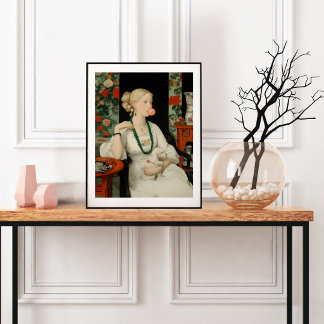 Poster Woman and Dog Pink Bubble Gum Bubble Colorful