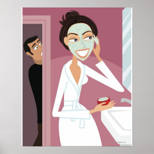 Poster Woman applying facial mask