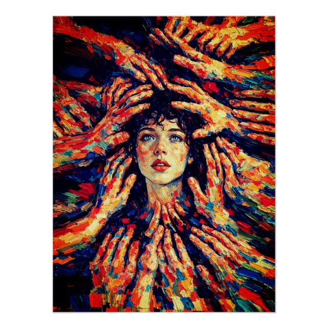 Póster Woman Hands Covering Face Intense Emotional  (Frente)