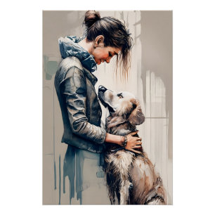 Póster Woman hugging her dog