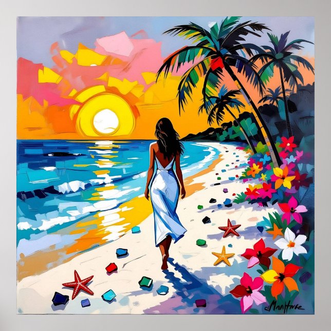 Poster Woman on Beach Tropical Scene (Frente)