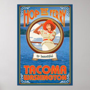 Póster Woman Riding Ferry - Tacoma, Washington