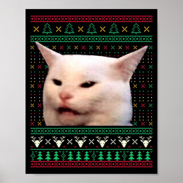 Poster Woman Yelling At A Cat Ugly X-mas Sweaters Funny M (Frente)