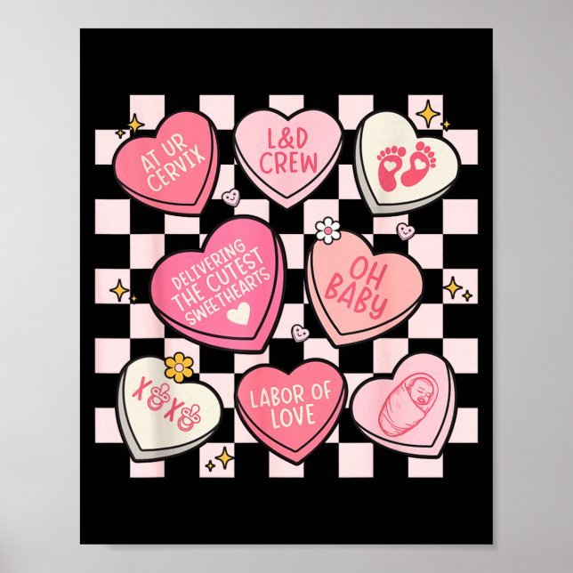 Poster Women Labor And Delivery Nurse Hearts Candy Valent (Frente)