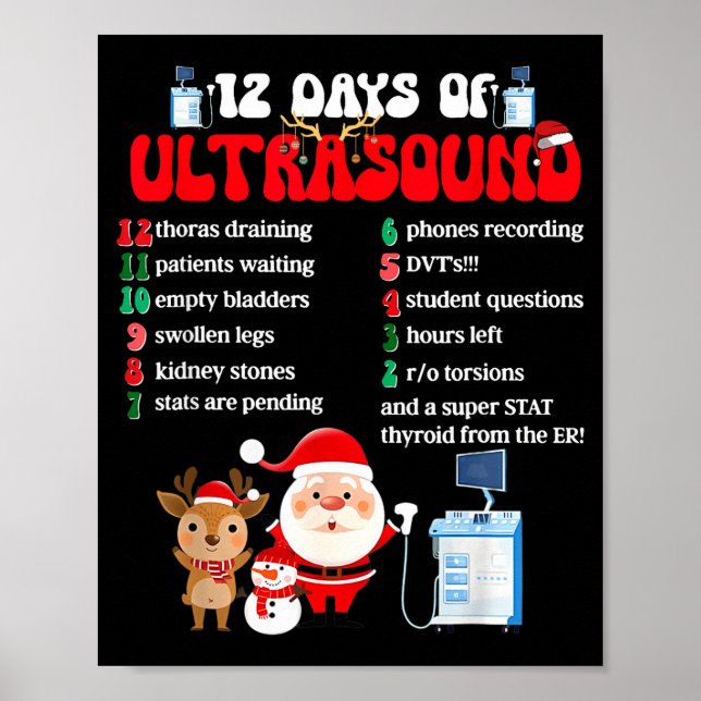 Poster Women Retro 12 Days Of Ultrasound Tech Christmas S (Frente)