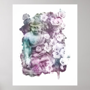 Poster *~* Women Zen Buddha Meditate Flowers Pastel