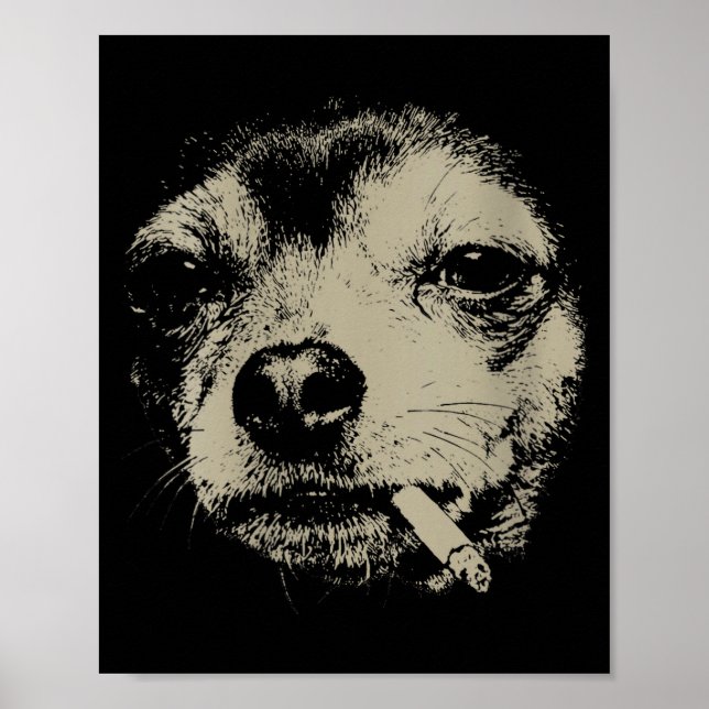 Poster Women's dog smoking cigarette funny chihuahua meme (Frente)