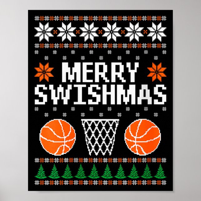 Poster Womens Funny Merry Swishmas Xmas Basketball Ugly C (Frente)