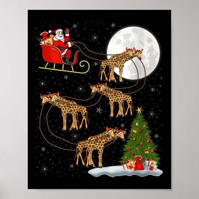 Poster Womens Giraffe Santa Sleigh Flying Funny Magical C (Frente)