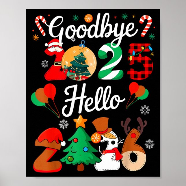 Poster Womens Goodbye 2025 Hello 2026 Christmas Matching  (Frente)
