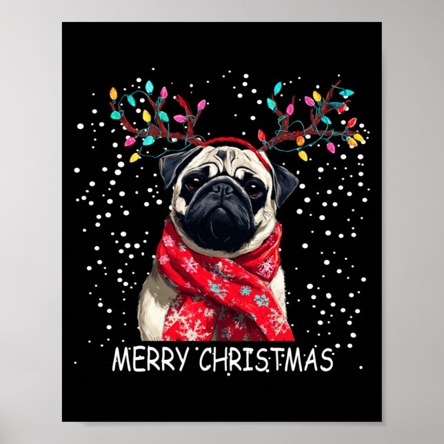 Poster Womens Pug Dog Xmas Santa Hat F Christma Long Slee (Frente)