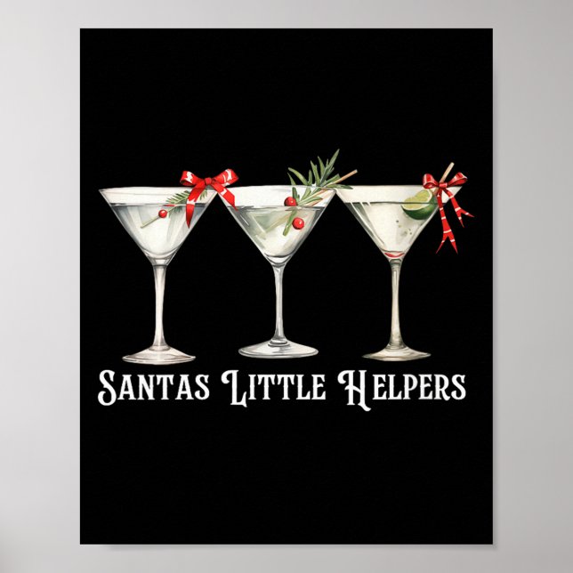 Poster Womens Retro Funny Santa's Little Helper Martini M (Frente)