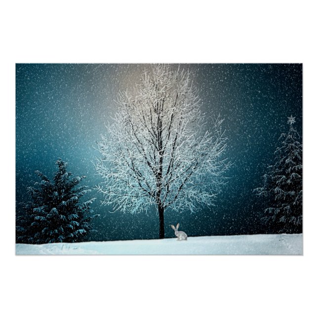 Póster Wonderland de inverno com Rabbit (Frente)