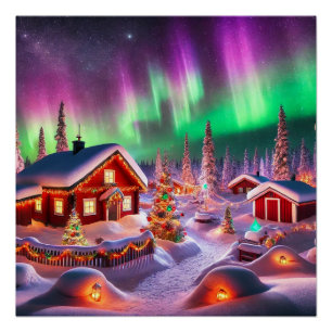 Póster Wonderland de inverno mágico: aldeia de Papais noe