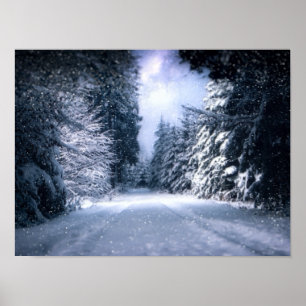 Poster Wonderland Forest de inverno queda de neve