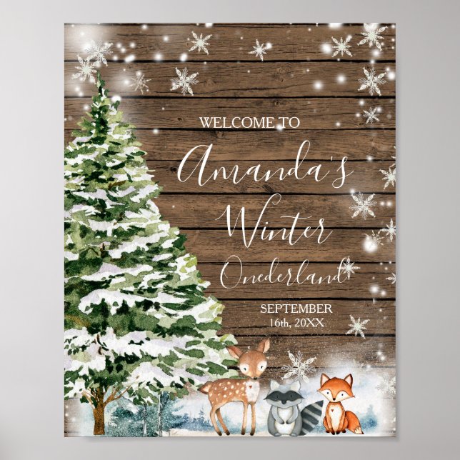 Poster Wood Animal Wood Snowflakes ONE derland Birthday (Frente)