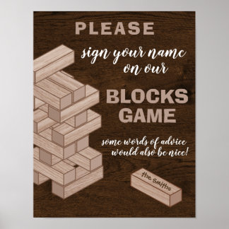 Poster Wood Blocks Sinal de Guestbook Jogo de Livro Convi