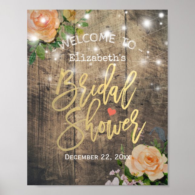 Poster Wood Floral String Lights Chá de panela Welcome (Frente)