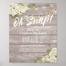 Póster Wood Floral String Lights Oh Snap Hashtag Casament