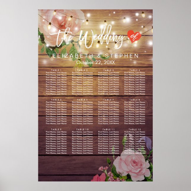 Póster Wood Floral String Luzes Sentadas De Casamento (Frente)