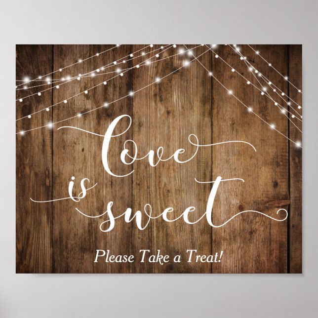 Poster Wood & Lights Love é Sweet Wedte Dessert Sign (Frente)
