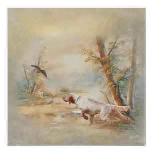 Póster Woodcock Hunting com English Setter em floresta, A