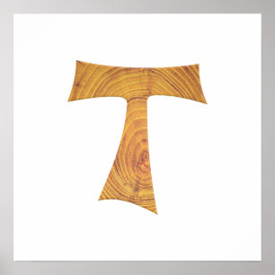 Poster Wooden Look Franciscan Tau Cross