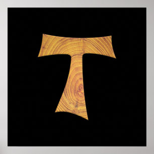 Poster Wooden Look Franciscan Tau Cross