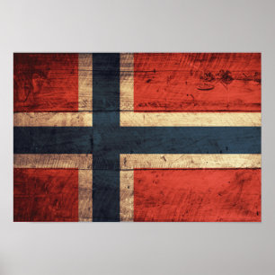 Póster Wooden Norway Flag
