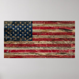 Póster Wooden Vintage - Bandeira Americana