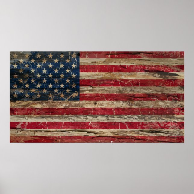 Póster Wooden Vintage - Bandeira Americana (Frente)